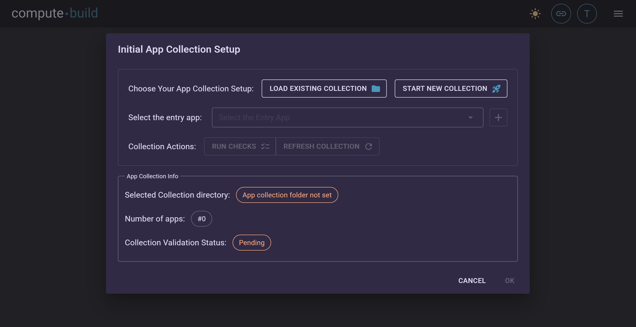 App Builder initial menu