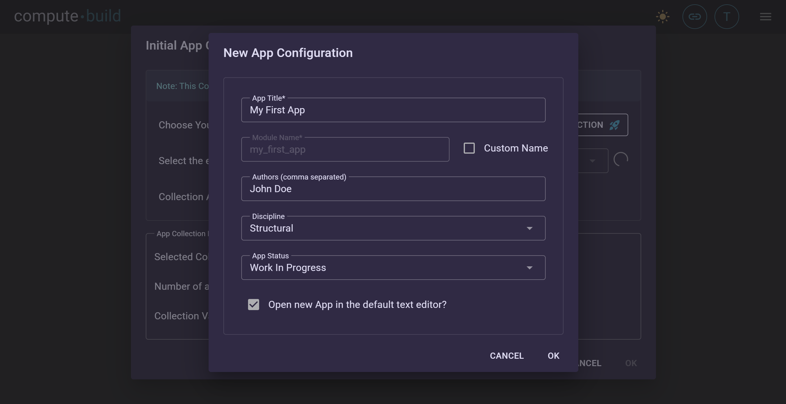 App Builder new app form