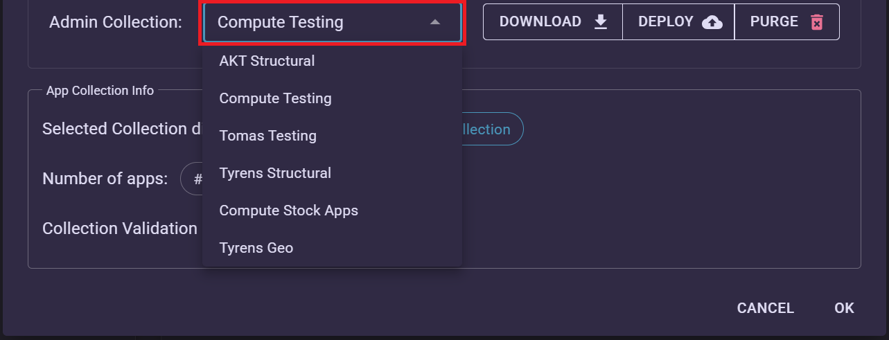 App Builder admin select collection