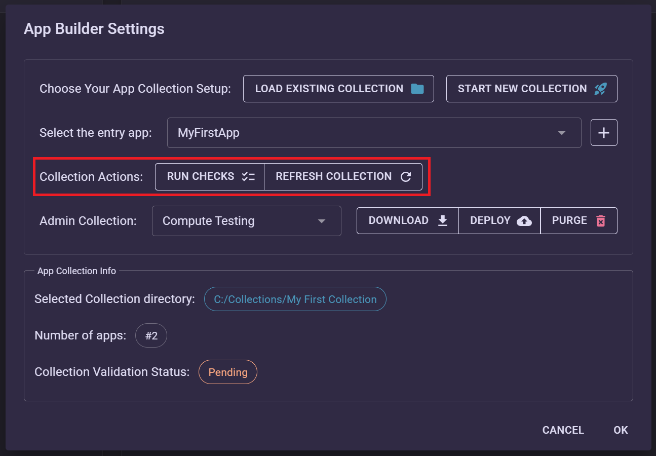 App Builder Collection Actions section