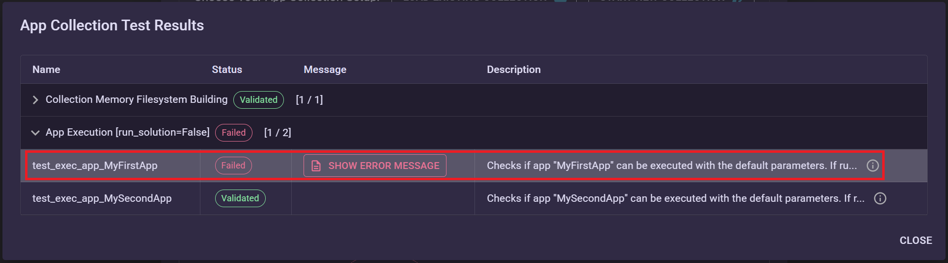 App Builder Checks Results - Single Test