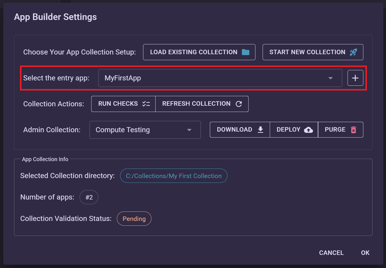 App Builder select entry app