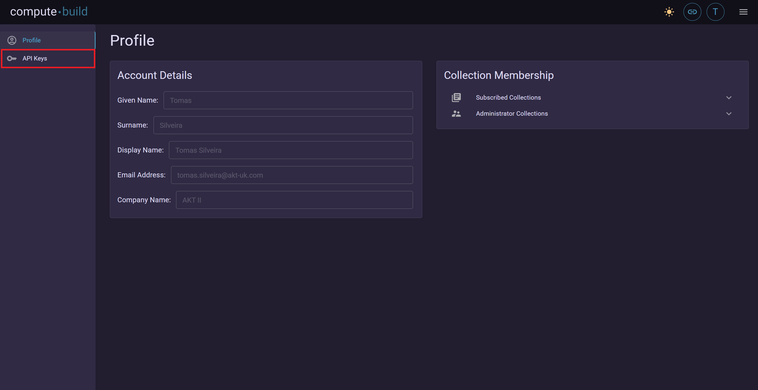 Settings page profile